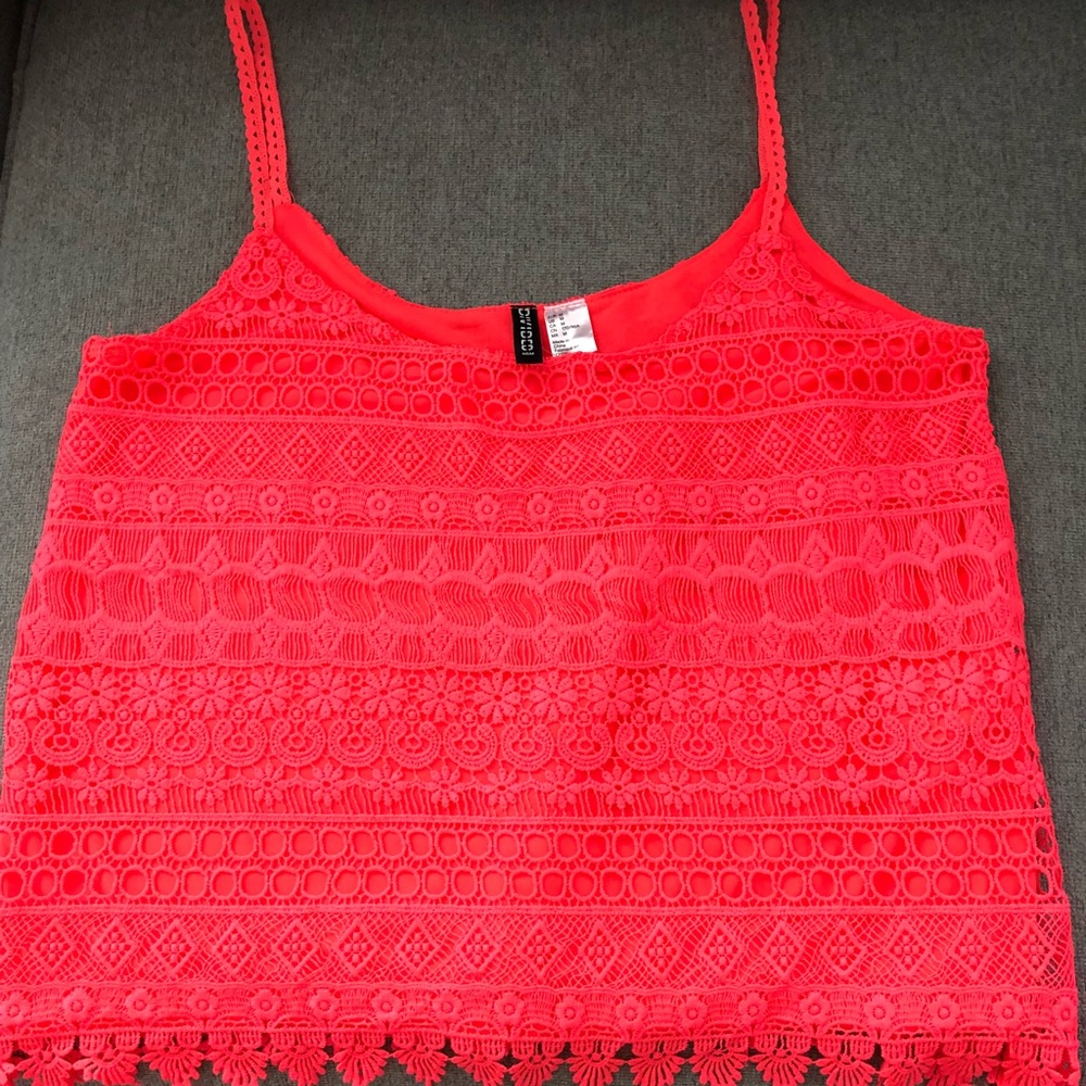 Coral Pink crotchet tank top